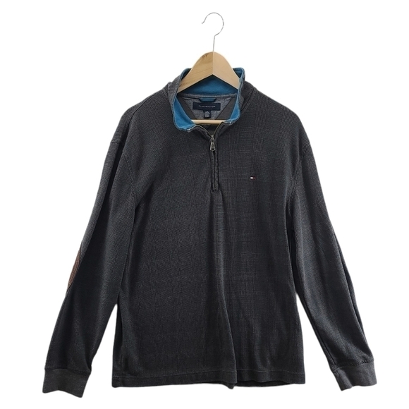 Tommy Hilfiger 1/4 Quarter Zip Long Sleeve Mock Neck Grey/Blue Sweater - Picture 2 of 9